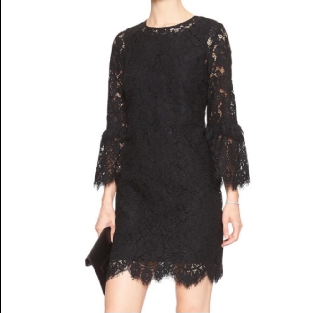 Banana Republic Bell Sleeve Lace Mini Dress 00P Black